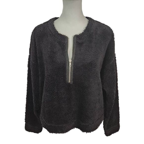Abound Black Faux Fur Pullover NWT Size Medium Black Fleece Half-Zip Pullover - Picture 1 of 7